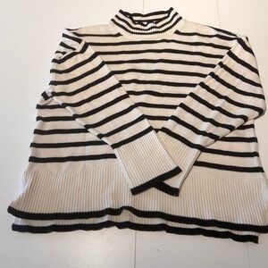 Lucky Brand Black and Cream Striped Turtleneck Sweater
